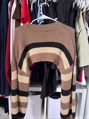 Shein Women's Brown Striped Cropped Sweater Shrug